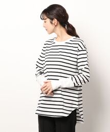 ボーダー袖リブTEE