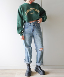 裏起毛カレッジロゴクロップドプルオーバー