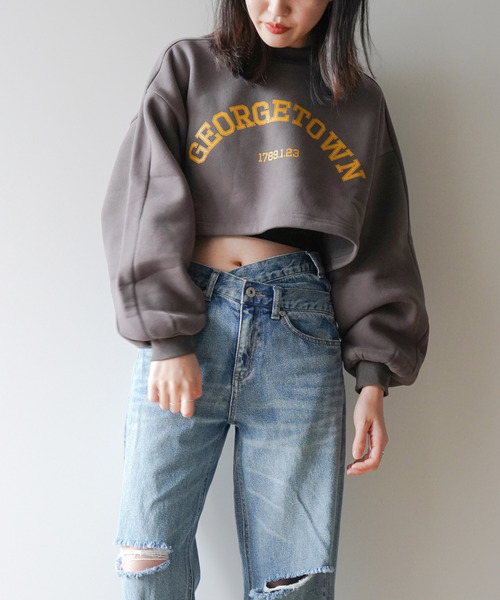 VENCEEXCHANGE（ヴァンスエクスチェンジ）の「裏起毛カレッジロゴクロップドプルオーバー（スウェット・レディース・オフホワイト/ブラック/グリーン・M）」の3枚目の写真