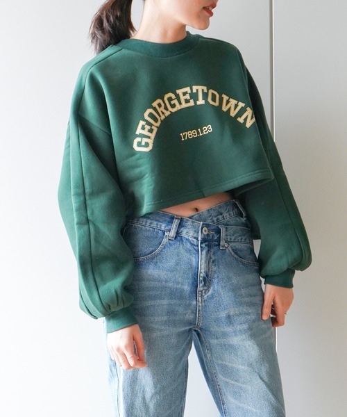 VENCEEXCHANGE（ヴァンスエクスチェンジ）の「裏起毛カレッジロゴクロップドプルオーバー（スウェット・レディース・オフホワイト/ブラック/グリーン・M）」の10枚目の写真