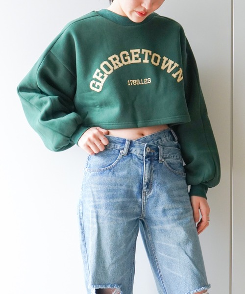 VENCEEXCHANGE（ヴァンスエクスチェンジ）の「裏起毛カレッジロゴクロップドプルオーバー（スウェット・レディース・オフホワイト/ブラック/グリーン・M）」の12枚目の写真