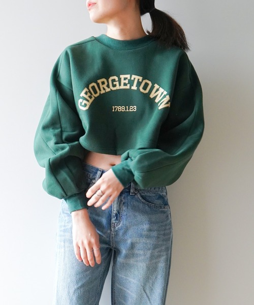 VENCEEXCHANGE（ヴァンスエクスチェンジ）の「裏起毛カレッジロゴクロップドプルオーバー（スウェット・レディース・オフホワイト/ブラック/グリーン・M）」の13枚目の写真