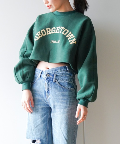 VENCEEXCHANGE（ヴァンスエクスチェンジ）の「裏起毛カレッジロゴクロップドプルオーバー（スウェット・レディース・オフホワイト/ブラック/グリーン・M）」の14枚目の写真