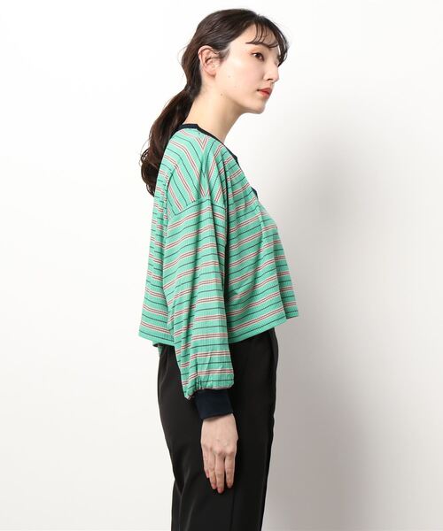 nemne store（ネンネストア）の「マルチボーダーヘンリーリブロンT（Tシャツ/カットソー・レディース・ブルー/グリーン/ピンク・フリー）」の4枚目の写真