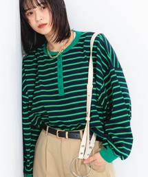 nemne store | マルチボーダーヘンリーリブロンT(Tシャツ/カットソー)