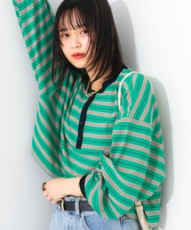 nemne store | マルチボーダーヘンリーリブロンT(Tシャツ/カットソー)