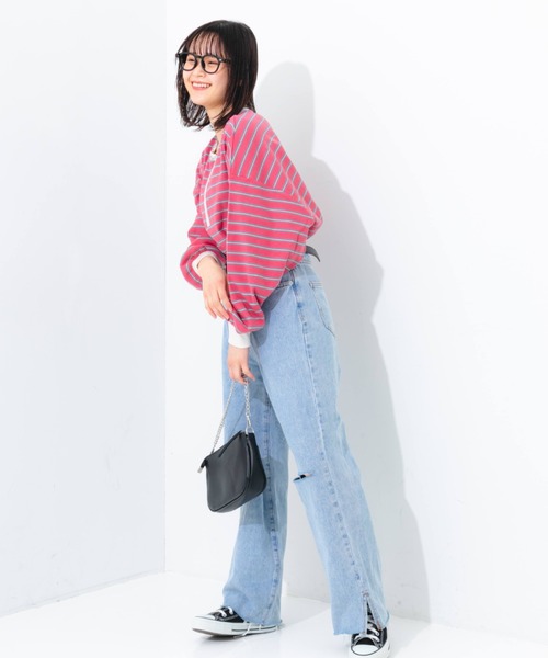 nemne store（ネンネストア）の「マルチボーダーヘンリーリブロンT（Tシャツ/カットソー・レディース・ブルー/グリーン/ピンク・フリー）」の14枚目の写真