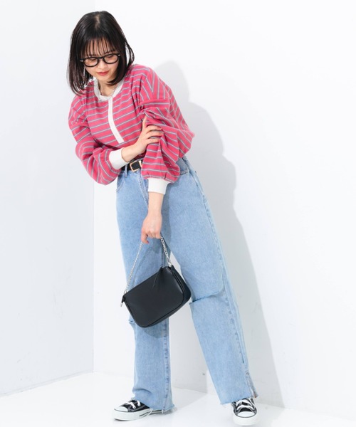 nemne store（ネンネストア）の「マルチボーダーヘンリーリブロンT（Tシャツ/カットソー・レディース・ブルー/グリーン/ピンク・フリー）」の15枚目の写真