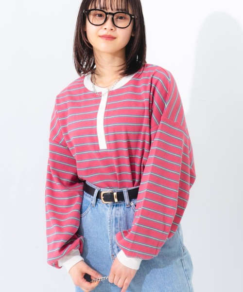 nemne store（ネンネストア）の「マルチボーダーヘンリーリブロンT（Tシャツ/カットソー・レディース・ブルー/グリーン/ピンク・フリー）」の10枚目の写真