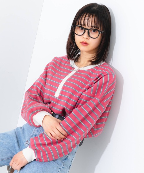 nemne store（ネンネストア）の「マルチボーダーヘンリーリブロンT（Tシャツ/カットソー・レディース・ブルー/グリーン/ピンク・フリー）」の11枚目の写真