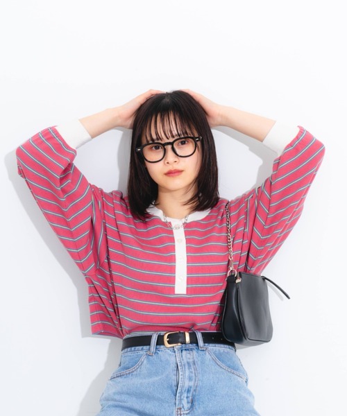 nemne store（ネンネストア）の「マルチボーダーヘンリーリブロンT（Tシャツ/カットソー・レディース・ブルー/グリーン/ピンク・フリー）」の12枚目の写真