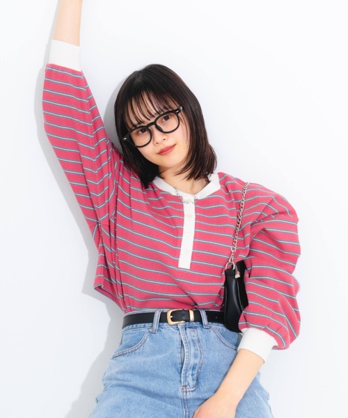 nemne store（ネンネストア）の「マルチボーダーヘンリーリブロンT（Tシャツ/カットソー・レディース・ブルー/グリーン/ピンク・フリー）」の13枚目の写真