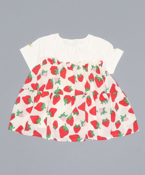 nino（ニノ）の「ストロベリーTシャツ（Tシャツ/カットソー・キッズ・ホワイト・130cm）」の2枚目の写真