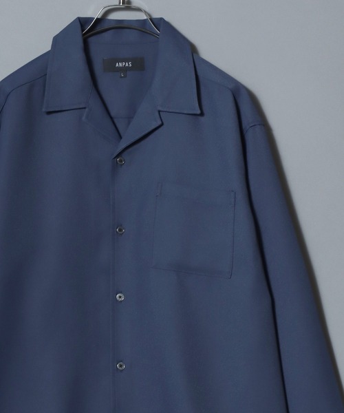 ANPAS(アンパス)の「ANPAS Exclusive Oversized Twill Open-Collar Shirt (Long Sleeve) /アンパス別注 ツイル オーバーサイズ オープンカラーシャツ / 長袖シャツ メンズ 開襟シャツ(シャツ/ブラウス・メンズ・ホワイト/チャコールグレー/ライトグレー/ブラック/ダークグリーン/ブルー/グレイッシュベージュ/ワイン/ホワイト系その他/ブラウン/ネイビー/マルーン・M/L)」の9枚目の写真