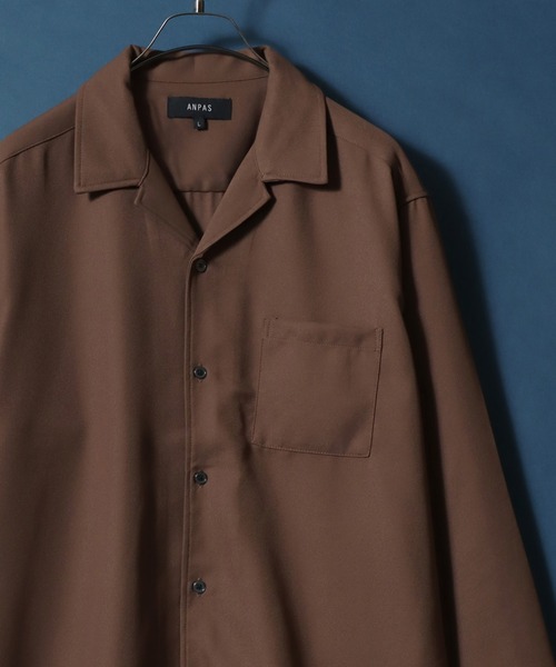 ANPAS(アンパス)の「ANPAS Twill Fabric Oversized Open Collar Shirt/別注 ツイル オーバーサイズ オープンカラーシャツ / 長袖シャツ メンズ 開襟シャツ(シャツ/ブラウス・メンズ・ホワイト/チャコールグレー/ライトグレー/ブラック/ダークグリーン/ブルー/グレイッシュベージュ/ワイン/ホワイト系その他/ブラウン・M/L)」の6枚目の写真