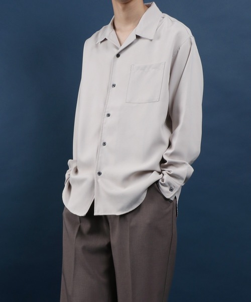 ANPAS(アンパス)の「ANPAS Exclusive Oversized Twill Open-Collar Shirt (Long Sleeve) /アンパス別注 ツイル オーバーサイズ オープンカラーシャツ / 長袖シャツ メンズ 開襟シャツ(シャツ/ブラウス・メンズ・ホワイト/チャコールグレー/ライトグレー/ブラック/ダークグリーン/ブルー/グレイッシュベージュ/ワイン/ホワイト系その他/ブラウン/ネイビー/マルーン・M/L)」の21枚目の写真