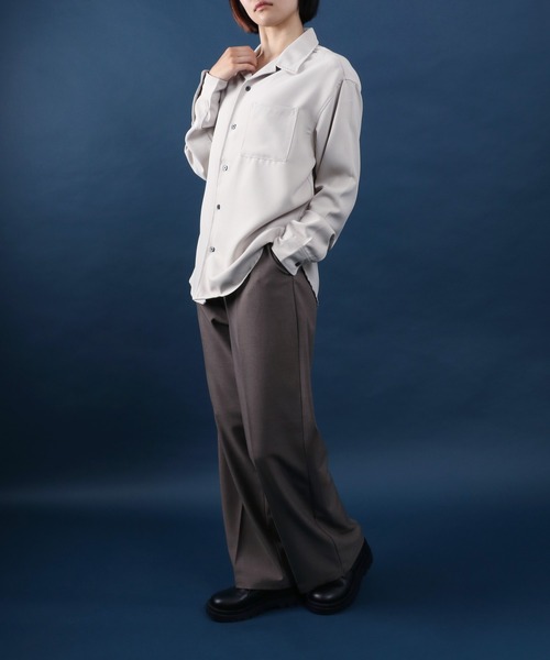 ANPAS(アンパス)の「ANPAS Exclusive Oversized Twill Open-Collar Shirt (Long Sleeve) /アンパス別注 ツイル オーバーサイズ オープンカラーシャツ / 長袖シャツ メンズ 開襟シャツ(シャツ/ブラウス・メンズ・ホワイト/チャコールグレー/ライトグレー/ブラック/ダークグリーン/ブルー/グレイッシュベージュ/ワイン/ホワイト系その他/ブラウン/ネイビー/マルーン・M/L)」の22枚目の写真