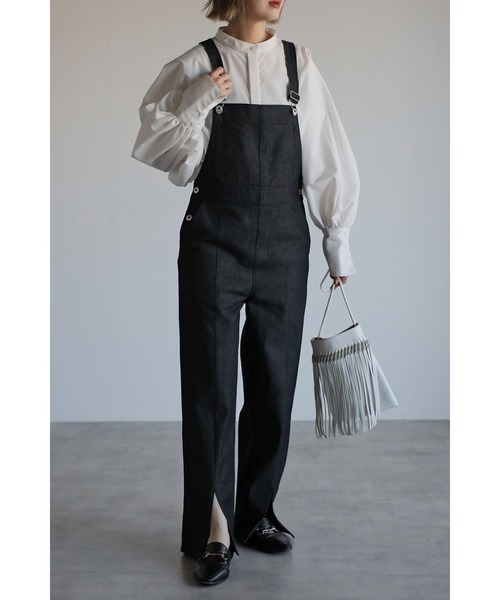 Bonjour Sagan（ボンジュールサガン）の「フロントスリットデニムサロペット（サロペット/オーバーオール・レディース・ブラック/ブラウン・FREE）」の3枚目の写真