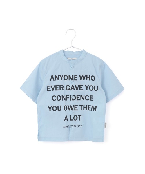 MAKE YOUR DAY(メイクユアデイ)の「ロゴプリントバンドカラーシャツ■150.160cm(シャツ/ブラウス・キッズ・オフホワイト/サックスブルー・150/160)」の1枚目の写真