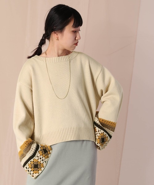 cepo（セポ）の「クロシェデザインニット（ニット/セーター・レディース・オフホワイト/ブルー・M）」の2枚目の写真