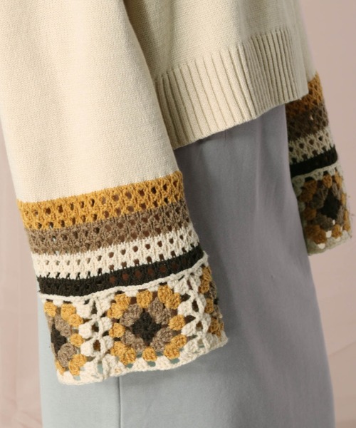 cepo（セポ）の「クロシェデザインニット（ニット/セーター・レディース・オフホワイト/ブルー・M）」の6枚目の写真