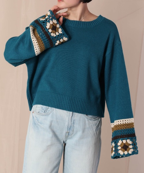 cepo（セポ）の「クロシェデザインニット（ニット/セーター・レディース・オフホワイト/ブルー・M）」の10枚目の写真