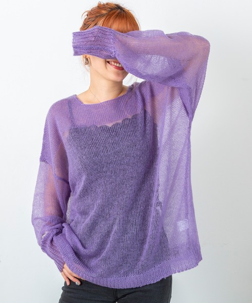 PICHI(ピイチ)の「モヘアタッチシアールーズニット(ニット/セーター・レディース・パープル/ブルー/サーモンピンク/チャコール・FREE)」の3枚目の写真