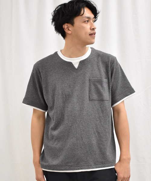SPENDY'S Store（スペンディーズストア）の「ワッフル生地レイヤード風Ｔシャツ（Tシャツ/カットソー・メンズ・ブラック/ベージュ/グレー・LL/M/L）」の3枚目の写真