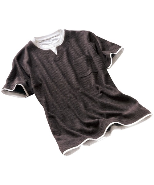 SPENDY'S Store（スペンディーズストア）の「ワッフル生地レイヤード風Ｔシャツ（Tシャツ/カットソー・メンズ・ブラック/ベージュ/グレー・LL/M/L）」の12枚目の写真