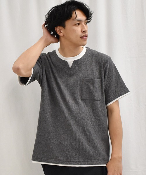 SPENDY'S Store（スペンディーズストア）の「ワッフル生地レイヤード風Ｔシャツ（Tシャツ/カットソー・メンズ・ブラック/ベージュ/グレー・LL/M/L）」の9枚目の写真