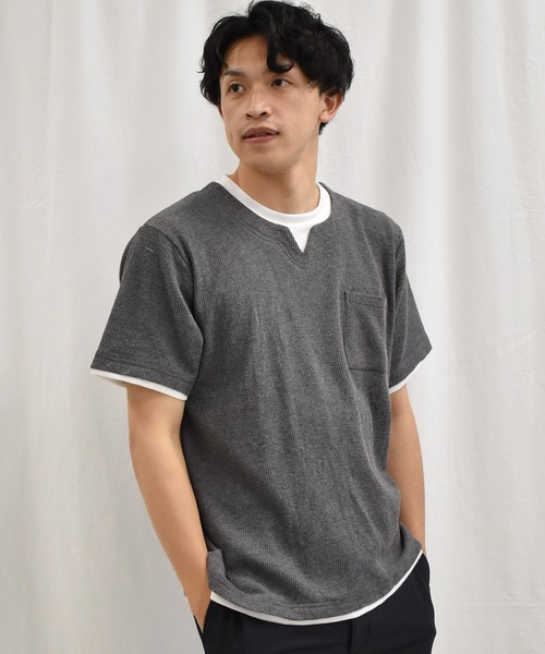 SPENDY'S Store（スペンディーズストア）の「ワッフル生地レイヤード風Ｔシャツ（Tシャツ/カットソー・メンズ・ブラック/ベージュ/グレー・LL/M/L）」の20枚目の写真