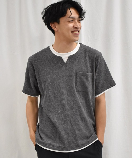 SPENDY'S Store（スペンディーズストア）の「ワッフル生地レイヤード風Ｔシャツ（Tシャツ/カットソー・メンズ・ブラック/ベージュ/グレー・LL/M/L）」の6枚目の写真