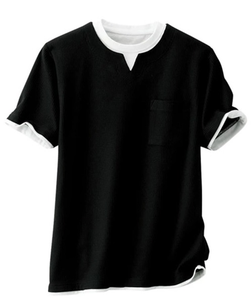 SPENDY'S Store（スペンディーズストア）の「ワッフル生地レイヤード風Ｔシャツ（Tシャツ/カットソー・メンズ・ブラック/ベージュ/グレー・LL/M/L）」の22枚目の写真