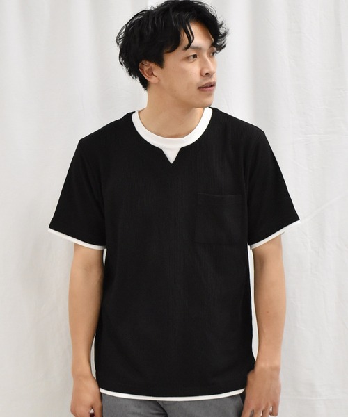 SPENDY'S Store（スペンディーズストア）の「ワッフル生地レイヤード風Ｔシャツ（Tシャツ/カットソー・メンズ・ブラック/ベージュ/グレー・LL/M/L）」の17枚目の写真