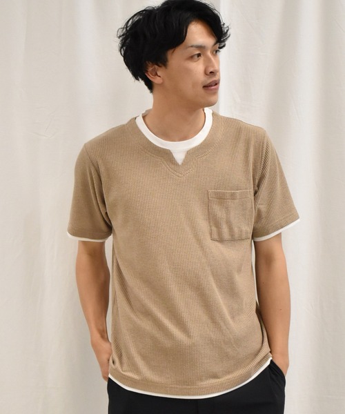 SPENDY'S Store（スペンディーズストア）の「ワッフル生地レイヤード風Ｔシャツ（Tシャツ/カットソー・メンズ・ブラック/ベージュ/グレー・LL/M/L）」の21枚目の写真