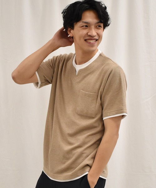 SPENDY'S Store（スペンディーズストア）の「ワッフル生地レイヤード風Ｔシャツ（Tシャツ/カットソー・メンズ・ブラック/ベージュ/グレー・LL/M/L）」の5枚目の写真