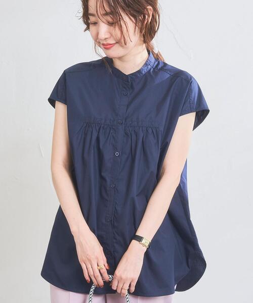 coen（コーエン）の「Re cafe フレンチスリーブギャザーブラウス（シャツ/ブラウス・レディース・モカ/ネイビー/ホワイト/ライトブルー・L/M）」の4枚目の写真