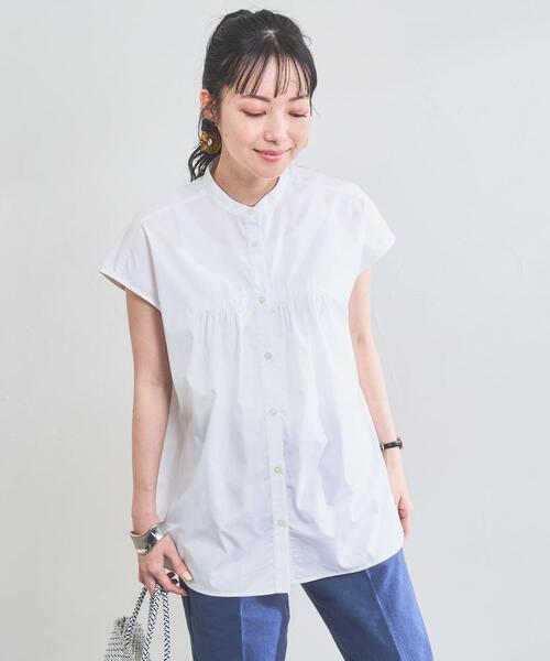 coen（コーエン）の「Re cafe フレンチスリーブギャザーブラウス（シャツ/ブラウス・レディース・モカ/ネイビー/ホワイト/ライトブルー・L/M）」の21枚目の写真