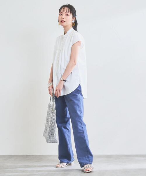 coen（コーエン）の「Re cafe フレンチスリーブギャザーブラウス（シャツ/ブラウス・レディース・モカ/ネイビー/ホワイト/ライトブルー・L/M）」の22枚目の写真