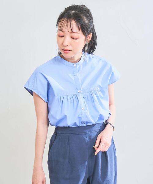 coen（コーエン）の「Re cafe フレンチスリーブギャザーブラウス（シャツ/ブラウス・レディース・モカ/ネイビー/ホワイト/ライトブルー・L/M）」の17枚目の写真