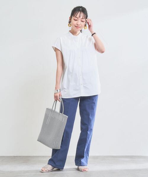 coen（コーエン）の「Re cafe フレンチスリーブギャザーブラウス（シャツ/ブラウス・レディース・モカ/ネイビー/ホワイト/ライトブルー・L/M）」の20枚目の写真