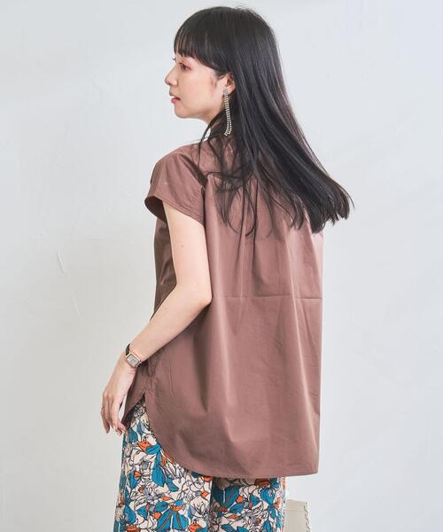 coen（コーエン）の「Re cafe フレンチスリーブギャザーブラウス（シャツ/ブラウス・レディース・モカ/ネイビー/ホワイト/ライトブルー・L/M）」の9枚目の写真