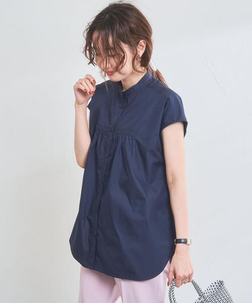 coen（コーエン）の「Re cafe フレンチスリーブギャザーブラウス（シャツ/ブラウス・レディース・モカ/ネイビー/ホワイト/ライトブルー・L/M）」の11枚目の写真