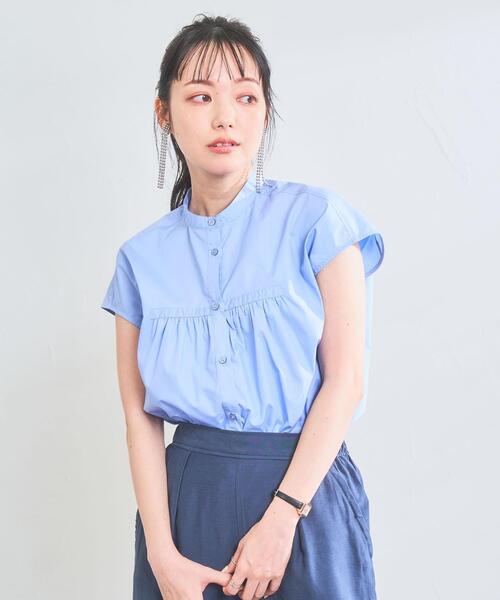 coen（コーエン）の「Re cafe フレンチスリーブギャザーブラウス（シャツ/ブラウス・レディース・モカ/ネイビー/ホワイト/ライトブルー・L/M）」の13枚目の写真