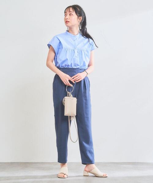 coen（コーエン）の「Re cafe フレンチスリーブギャザーブラウス（シャツ/ブラウス・レディース・モカ/ネイビー/ホワイト/ライトブルー・L/M）」の14枚目の写真