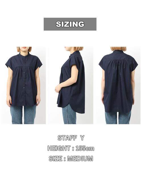 coen（コーエン）の「Re cafe フレンチスリーブギャザーブラウス（シャツ/ブラウス・レディース・モカ/ネイビー/ホワイト/ライトブルー・L/M）」の8枚目の写真