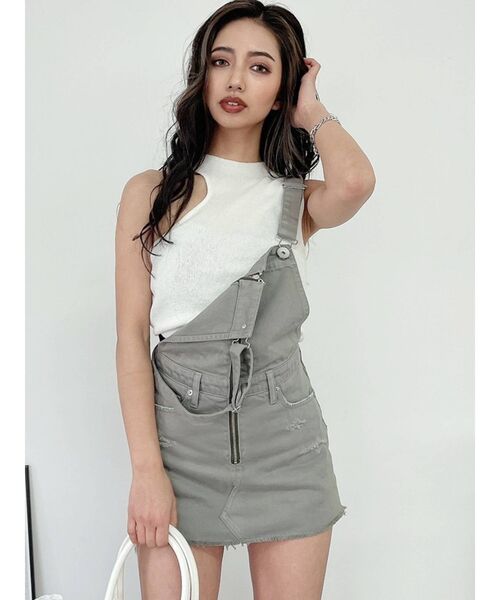 GYDA(ジェイダ)の「フロントZIP スカートライクデニムサロペット(サロペット/オーバーオール・レディース・カーキ/ライトブルー・MEDIUM/SMALL)」の11枚目の写真