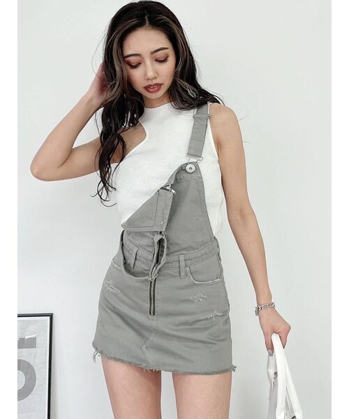 GYDA(ジェイダ)の「フロントZIP スカートライクデニムサロペット(サロペット/オーバーオール・レディース・カーキ/ライトブルー・MEDIUM/SMALL)」の12枚目の写真