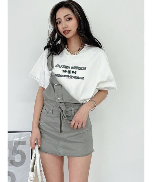 GYDA(ジェイダ)の「フロントZIP スカートライクデニムサロペット(サロペット/オーバーオール・レディース・カーキ/ライトブルー・MEDIUM/SMALL)」の18枚目の写真
