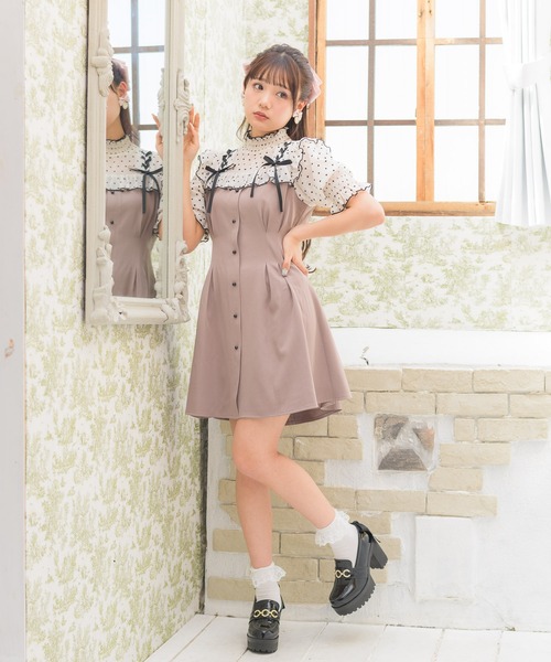 ROJITA(ロジータ)の「ハートドットレースアップ半袖ワンピース(ワンピース・レディース・ブラック/ピンク/ベージュ・FREE)」の5枚目の写真